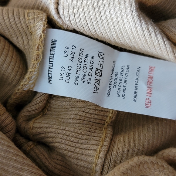 NWT PrettyLittleThing Camel Structured Rib Ruched Short Sleeve Top Women's US 8 - Picture 7 of 9